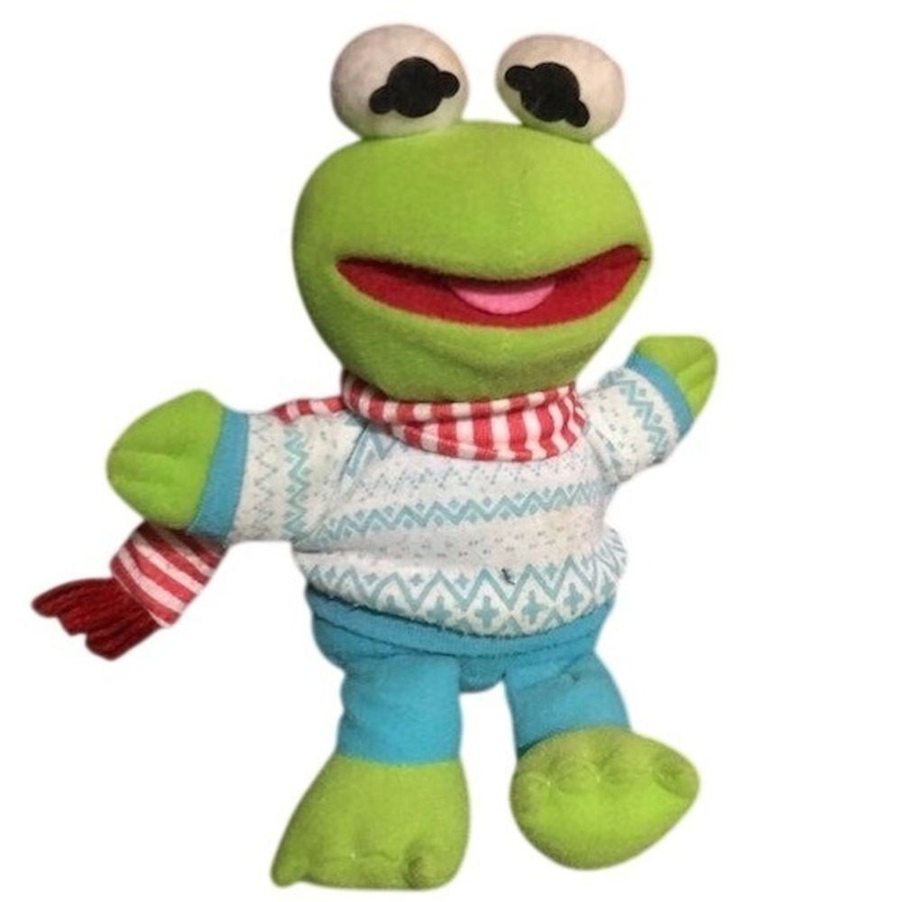 Vintage 1980s Muppet Babies‎ Kermit Frog Plush Winter Sweater Scarf Jim Henson